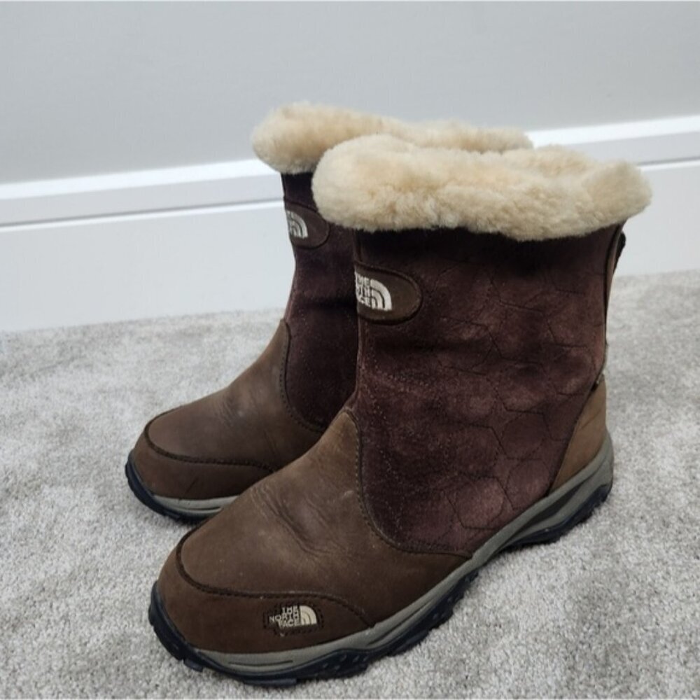 The North Face Bella Alta Brown Suede Winter Snow Boots Faux Fur Lining Size 8 - Picture 5 of 9